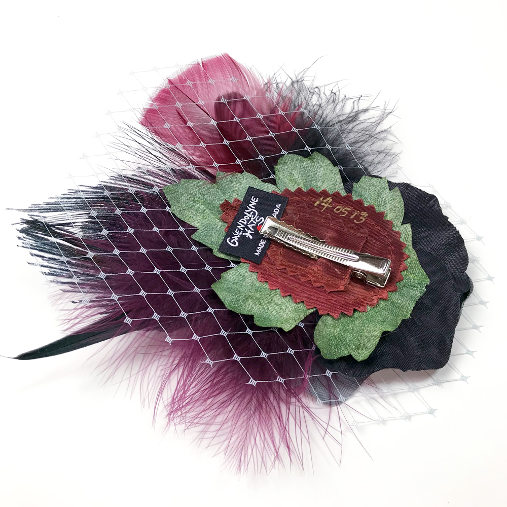 Grey Black Rose Flower Feather Fascinator Hair Clip Accessory